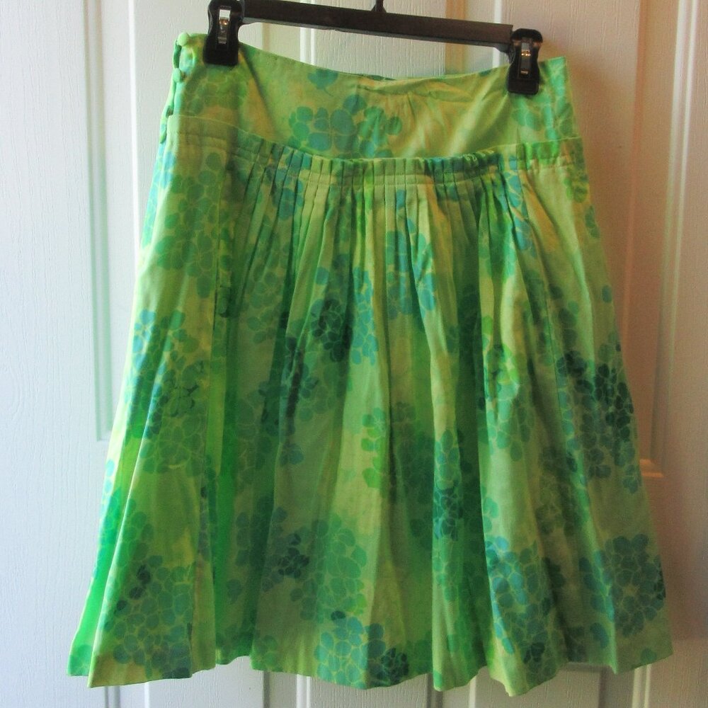 Vintage Anthropologie Odille Green Floral Pleated Skirt Size 4